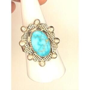Vintage Style HCR Stamped Morenci Turquoise Sterling Silver Adjustable Ring